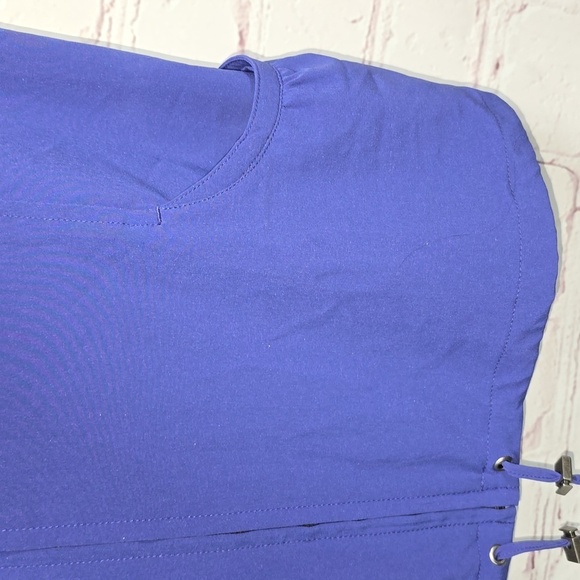 Chicos Zenergy Short Sleeve Full Zip Jacket Roll Tab Drawstring Sz 1 Blue Purple - Picture 6 of 10